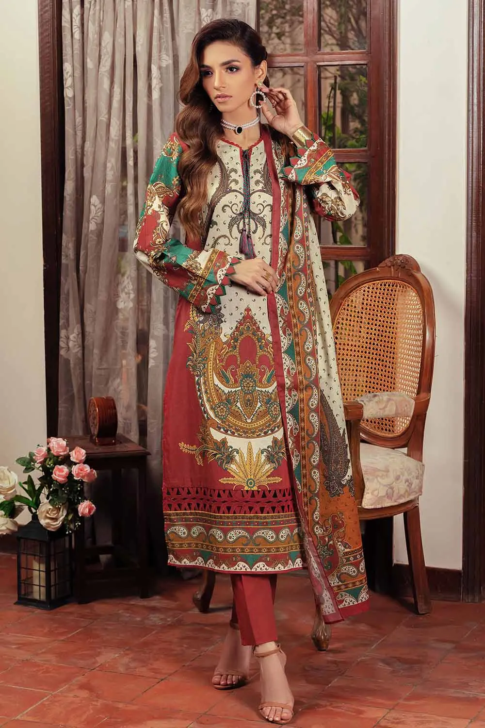 Gul Ahmed TCN 22006 SD 1 Gul Ahmed Unstitched Cambric Printed Shirt & Dupatta TCN-22006 - Image 1