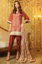 Alkaram Printed Khaddar 3 Piece Suit FW-04.1-Maroon