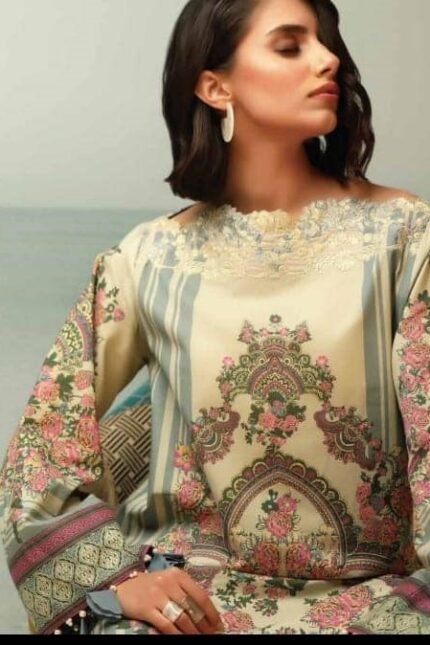 AlKaram 1Pc Cambric Embroidered Shirt MS 43 Cream