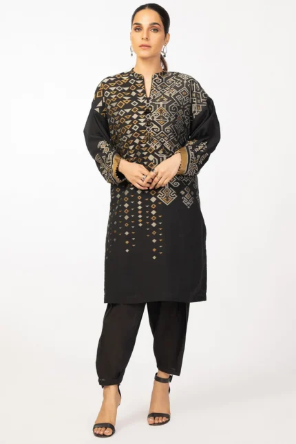 AlKaram 1Pc Jacquard Shirt MS-45 Black