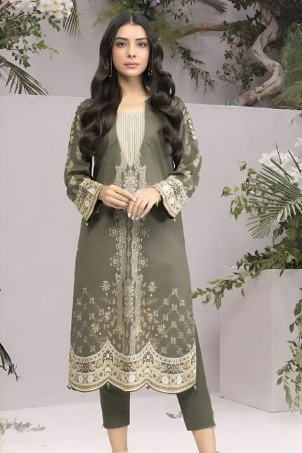 AlKaram 2Pc Printed Lawn Suit SS 38.1 Grey