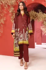 Alkaram 2Pc Printed Cambric Suit With Cotton Net Dupatta MS 14 Maroon