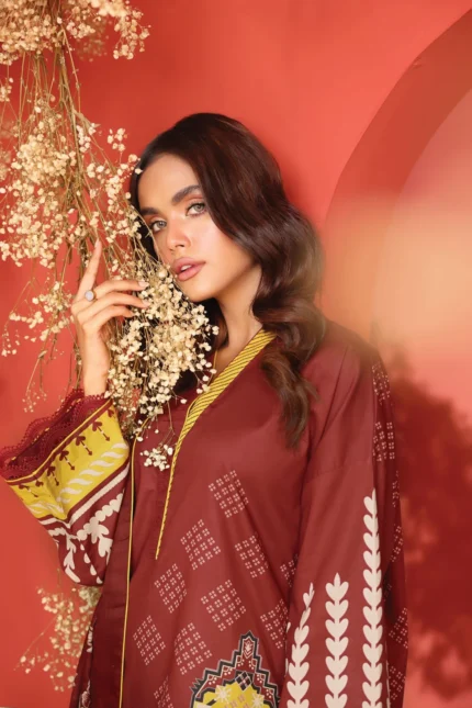 Alkaram 2Pc Printed Cambric Suit With Cotton Net Dupatta MS 14 Maroon