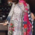 Gul Ahmed Unstitched 3PC Printed Jacquard Cambric Shirt with Embellish & Net Dupatta CN-03
