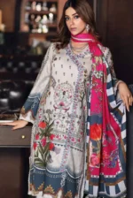 Gul Ahmed Unstitched 3PC Printed Jacquard Cambric Shirt with Embellish & Net Dupatta CN-03