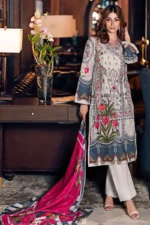 Gul Ahmed Unstitched 3PC Printed Jacquard Cambric Shirt with Embellish & Net Dupatta CN-03