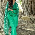 Gul Ahmed 3PC Unstitched Corduroy Suit with Printed Cotton Net Dupatta CD-12 A Green