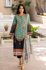 Gul Ahmed 3PC Printed Khaddar Unstitched Suit With Chiffon Dupatta WRF-22003