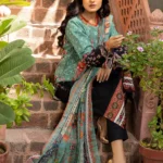 Gul Ahmed 3PC Printed Khaddar Unstitched Suit With Chiffon Dupatta WRF-22003