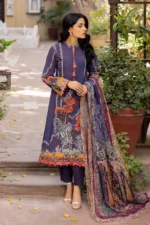 Gul Ahmed 3PC Printed Khaddar Unstitched Suit With Chiffon Dupatta WRF-22004