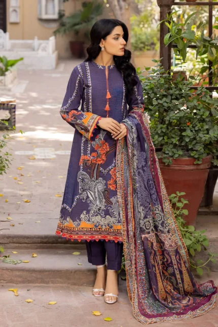 Gul Ahmed 3PC Printed Khaddar Unstitched Suit With Chiffon Dupatta WRF-22004