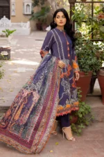 Gul Ahmed 3PC Printed Khaddar Unstitched Suit With Chiffon Dupatta WRF-22004