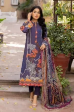 Gul Ahmed 3PC Printed Khaddar Unstitched Suit With Chiffon Dupatta WRF-22004