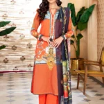 Gul Ahmed 3PC Printed Khaddar Unstitched Suit With Chiffon Dupatta WRF-22006
