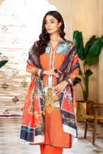 Gul Ahmed 3PC Printed Khaddar Unstitched Suit With Chiffon Dupatta WRF-22006