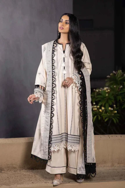 Gul Ahmed 3PC Unstitched Embroidered Karandi Shawl Suit AY-12015