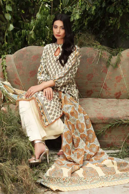 Gul Ahmed 3PC Unstitched Digital Printed Karandi Shawl Suit AY-12027 B