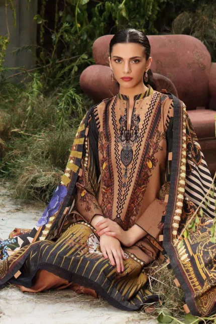 Gul Ahmed 3PC Unstitched Embroidered Shirt & Digital Printed Karandi Shawl Suit AY-12032