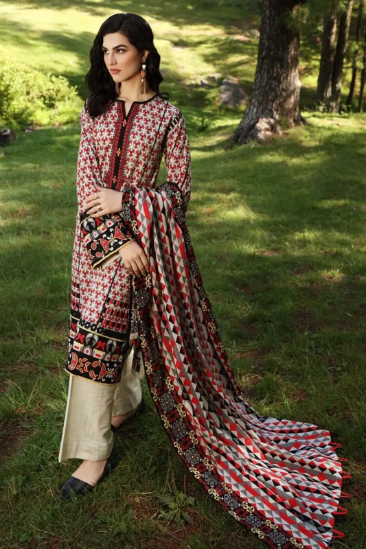 Gul Ahmed 2PC Unstitched Embroidered Khaddar Suit with Printed Khaddar Dupatta TK-12006