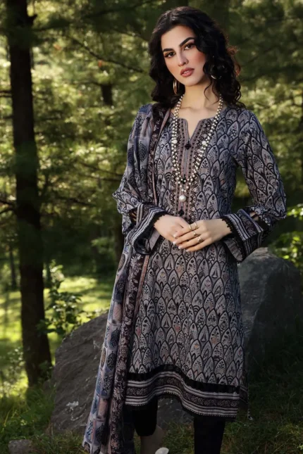 Gul Ahmed 2PC Unstitched Embroidered Khaddar Suit with Gold Printed Khaddar Dupatta TK-12003