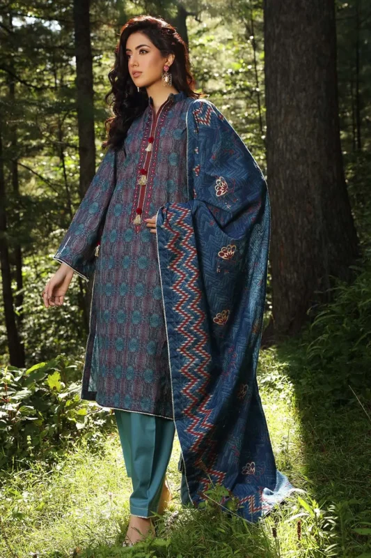 Gul Ahmed 2PC Unstitched Embroidered Khaddar Suit with Printed Khaddar Dupatta TK-12004