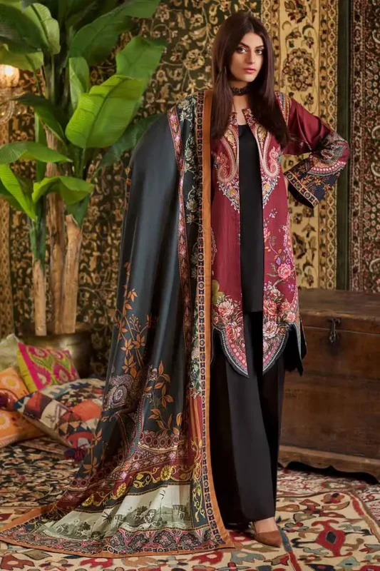 Gul Ahmed 2PC Unstitched Embroidered Khaddar Suit with Printed Khaddar Dupatta TK-23