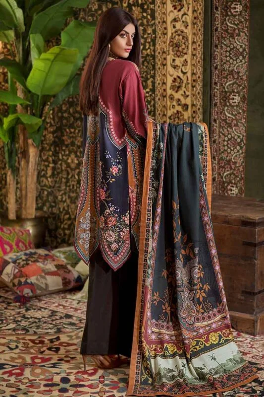 Gul Ahmed 2PC Unstitched Embroidered Khaddar Suit with Printed Khaddar Dupatta TK-23