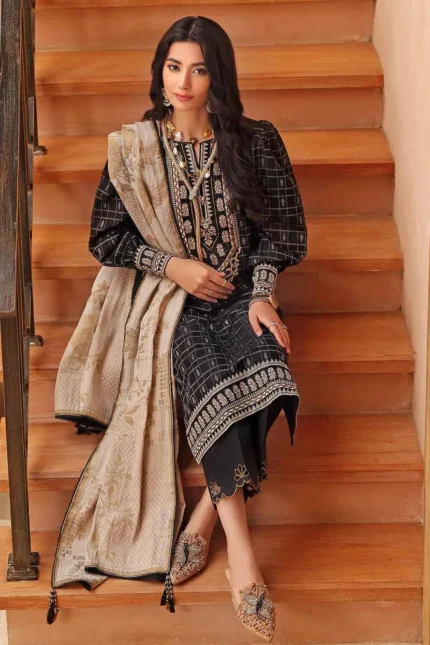 Gul Ahmed 3PC Unstitched Jacquard Embroidered Suit with Embroidered Denting Lawn Dupatta MJ-22071