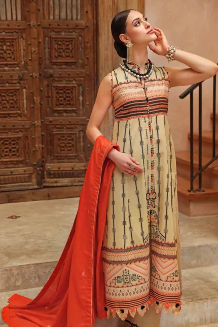 Gul Ahmed 3PC Unstitched Jacquard Embroidered Suit with Embroidered Denting Lawn Dupatta MJ-22072
