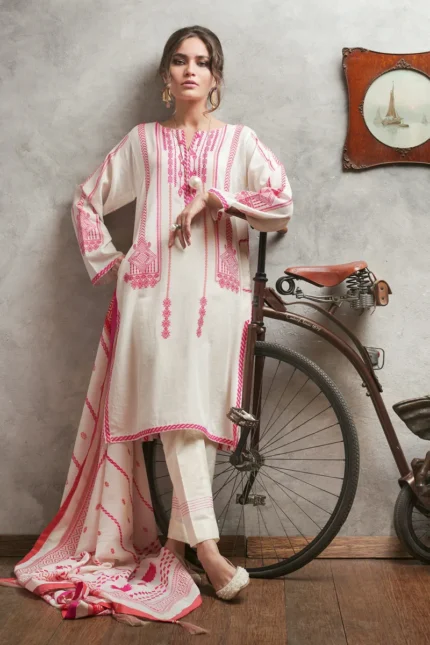 Gul Ahmed 3PC Unstitched Jacquard Suit With Jacquard Dupatta MJ-24