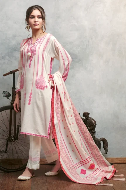 Gul Ahmed 3PC Unstitched Jacquard Suit With Jacquard Dupatta MJ-24