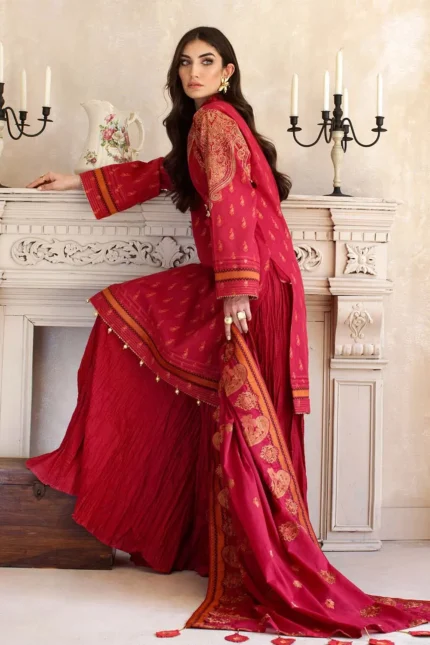 Gul Ahmed 3PC Unstitched Jacquard Embroidered Suit With Embroidered Jacquard Lace Dupatta MJ-57