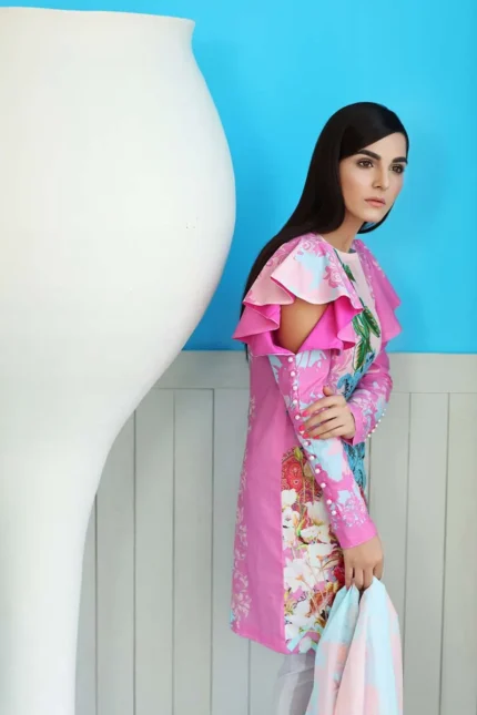 Gul Ahmed Unstitched 2PC Embroidered Cambric Shirt & Printed Dupatta TCE-19