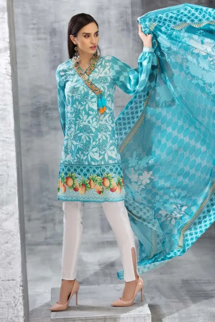 Gul Ahmed Unstitched 2PC Embroidered Cambric Shirt & Printed Dupatta TCE-32