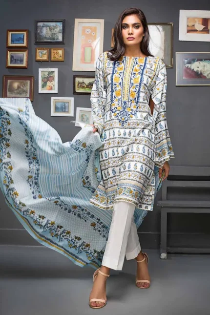 Gul Ahmed Unstitched 2PC Embroidered Cambric Shirt & Printed Dupatta TCE-36