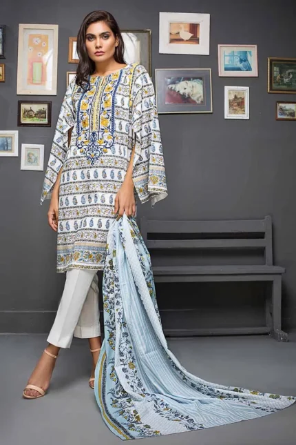Gul Ahmed Unstitched 2PC Embroidered Cambric Shirt & Printed Dupatta TCE-36