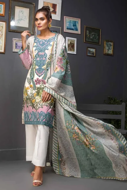 Gul Ahmed Unstitched 2PC Embroidered Cambric Shirt & Printed Dupatta TCE-40