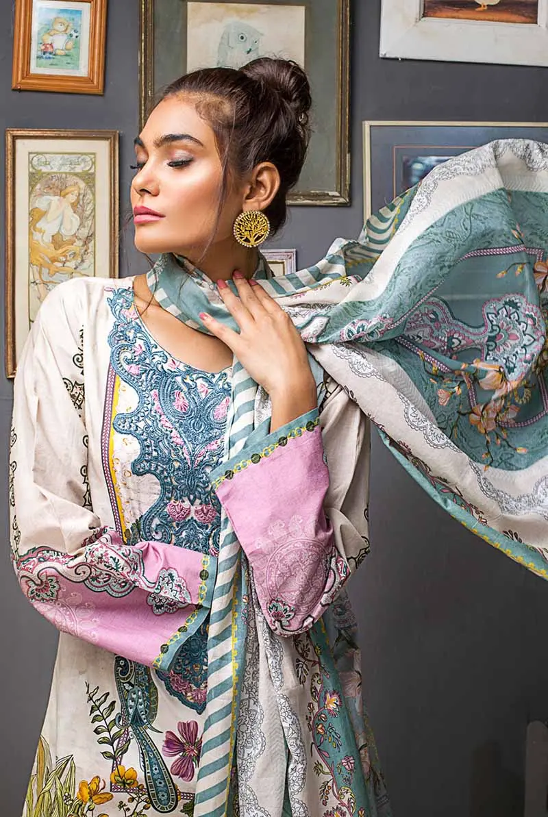 Gul Ahmed Unstitched 2PC Embroidered Cambric Shirt & Printed Dupatta TCE-40 Gul Ahmed Unstitched 2PC Embroidered Cambric Shirt & Printed Dupatta TCE-40
