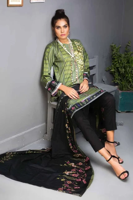 Gul Ahmed Unstitched 2PC Embroidered Cambric Shirt & Printed Dupatta TCE-41