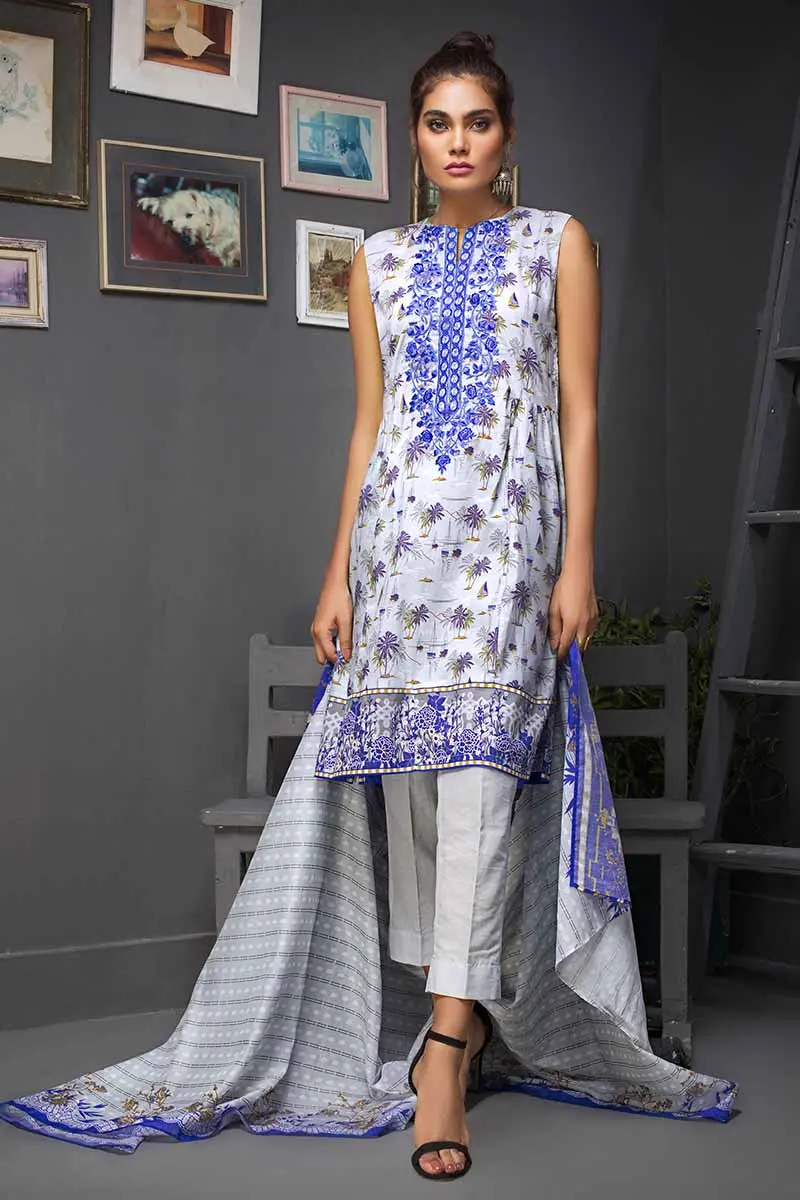 Gul Ahmed Unstitched 2PC Embroidered Cambric Shirt & Printed Dupatta TCE-42 Gul Ahmed Unstitched 2PC Embroidered Cambric Shirt & Printed Dupatta TCE-42