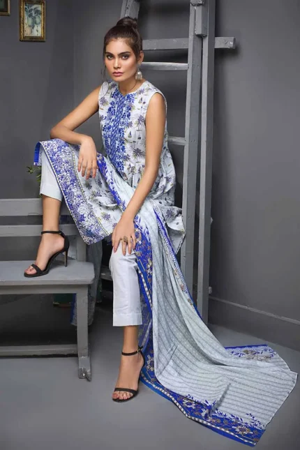 Gul Ahmed Unstitched 2PC Embroidered Cambric Shirt & Printed Dupatta TCE-42