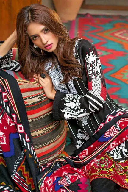 Gul Ahmed 3PC Unstitched Embroidered Viscose Suit with Printed Woolen Dupatta AP-11