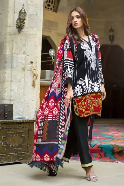 Gul Ahmed 3PC Unstitched Embroidered Viscose Suit with Printed Woolen Dupatta AP-11