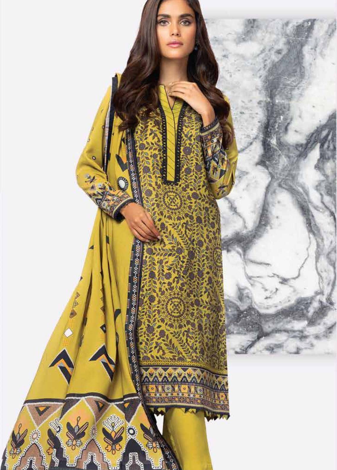 al-karam-winter-21-collection-fw-42.1-21-mustard-_1__2 Alkaram 2Pc Linen Viscose Suit Printed 42.1- Mustard - Image 1