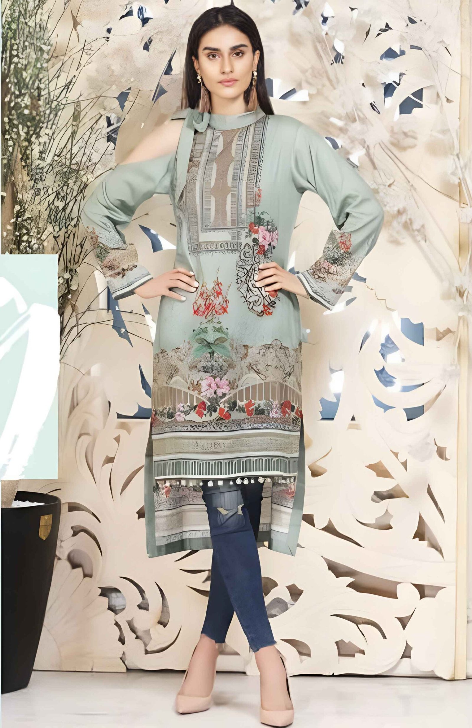 five Stat Jacquard Shirts D2 P4B (1) Five Star Jacquard Lawn Printed Shirt 1Pc D # 02 - Image 1