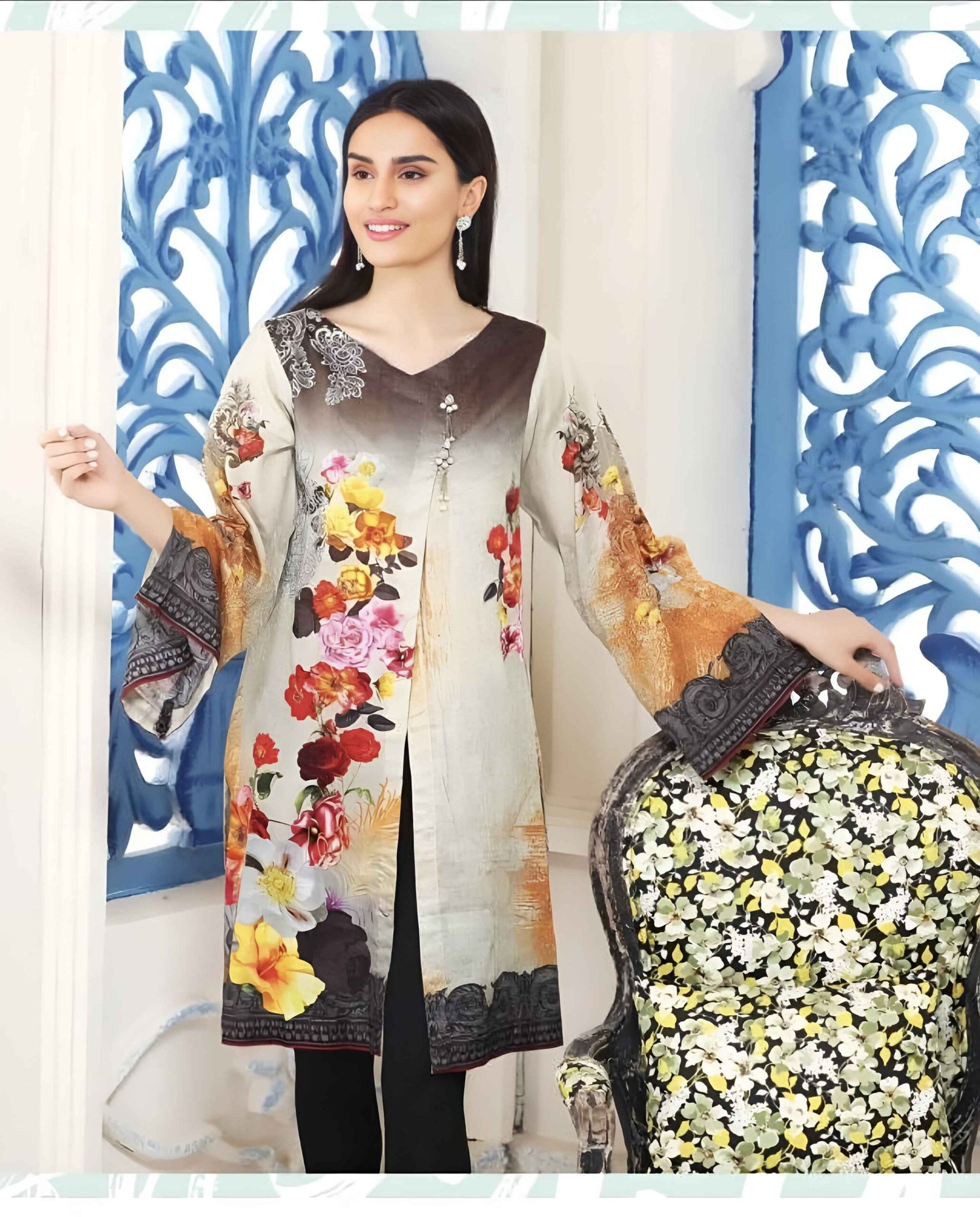 five Stat Jacquard Shirts D6 P4B Five Star Jacquard Lawn Printed Shirt 1Pc D # 06 - Image 1