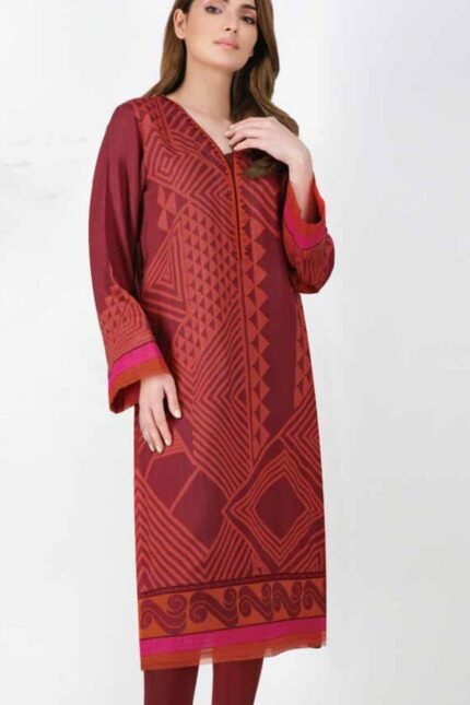 Alkaram Printed Viscose Suit Unstitched 2 Piece FW-27 Maroon - Winter Collection