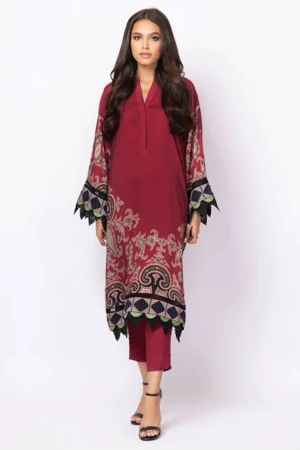 Alkaram Printed Twill Viscose Suit Unstitched 2 Pieces FW-34 Maroon - Winter Collection