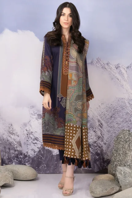 Alkaram Embroidered Viscose Suit Unstitched 2 Piece FW-38- Green- Winter Collection