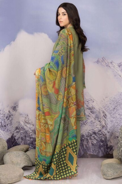 Alkaram Embroidered Viscose Suit Unstitched 2 Piece FW-38- Green- Winter Collection